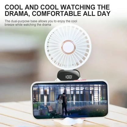 Portable Neck Fan with LED Display & Phone Stand – 5-Speed USB Rechargeable Mini Fan