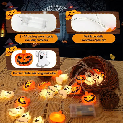 Halloween Pumpkin & Ghost String Lights – Battery Powered LED Fairy Lights for Indoor & Outdoor Decor