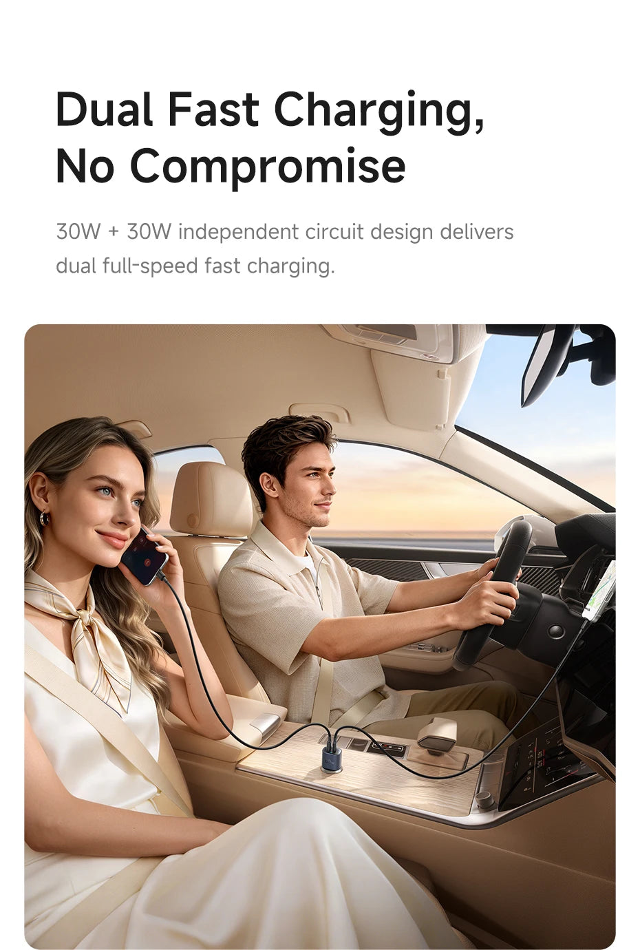 Baseus Car Charger 30W/60W – USB-C PD3.0 Fast Charging, Dual Port for iPhone & Android