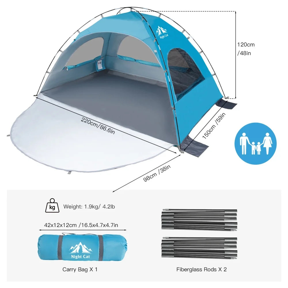 Night Cat Beach Tent – Shade Shelter for 2–4 People