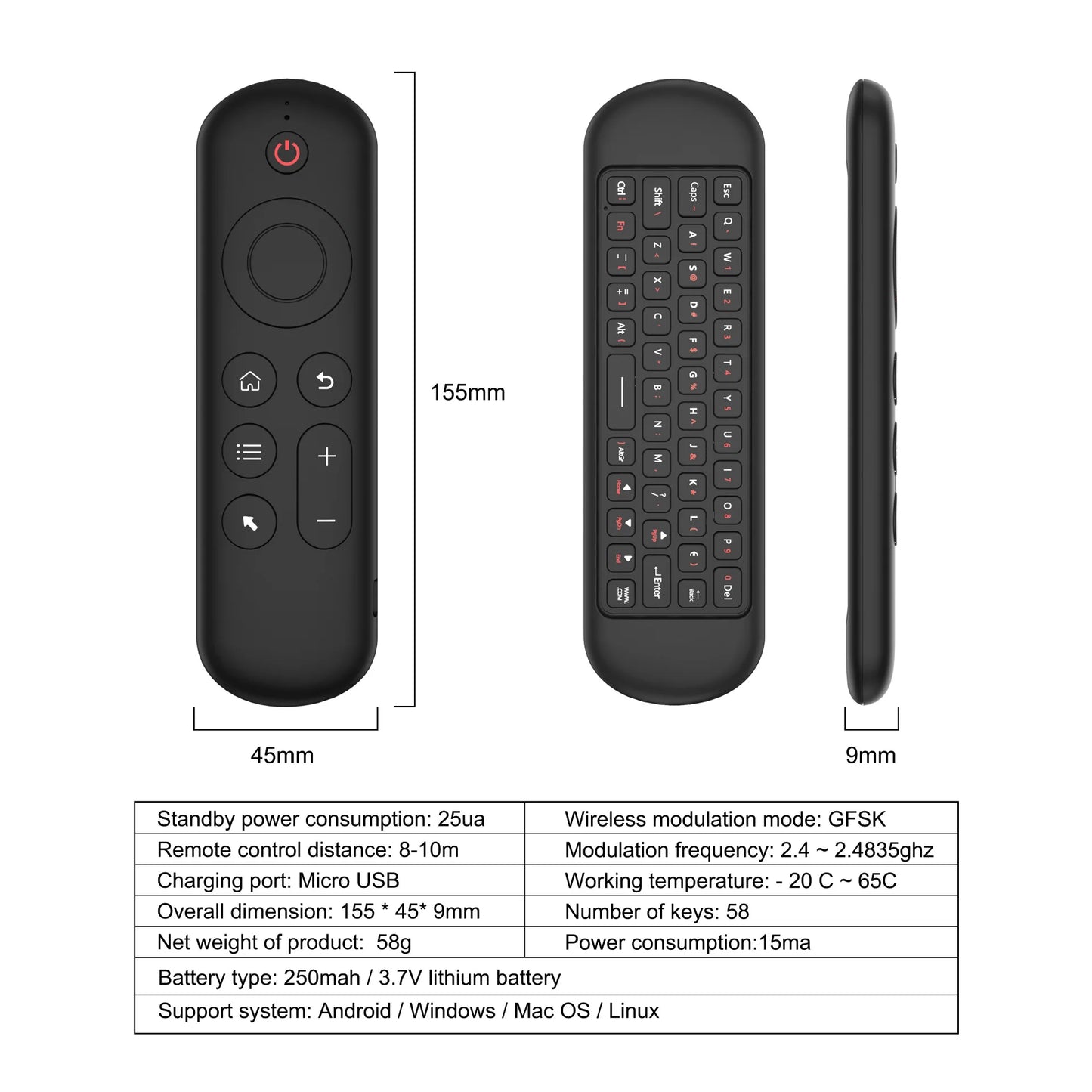 MRSVI M5 Air Mouse Remote Control – 2.4G & Bluetooth Wireless Keyboard with 7-Color Backlit & Gyroscope for Android TV Box & PC