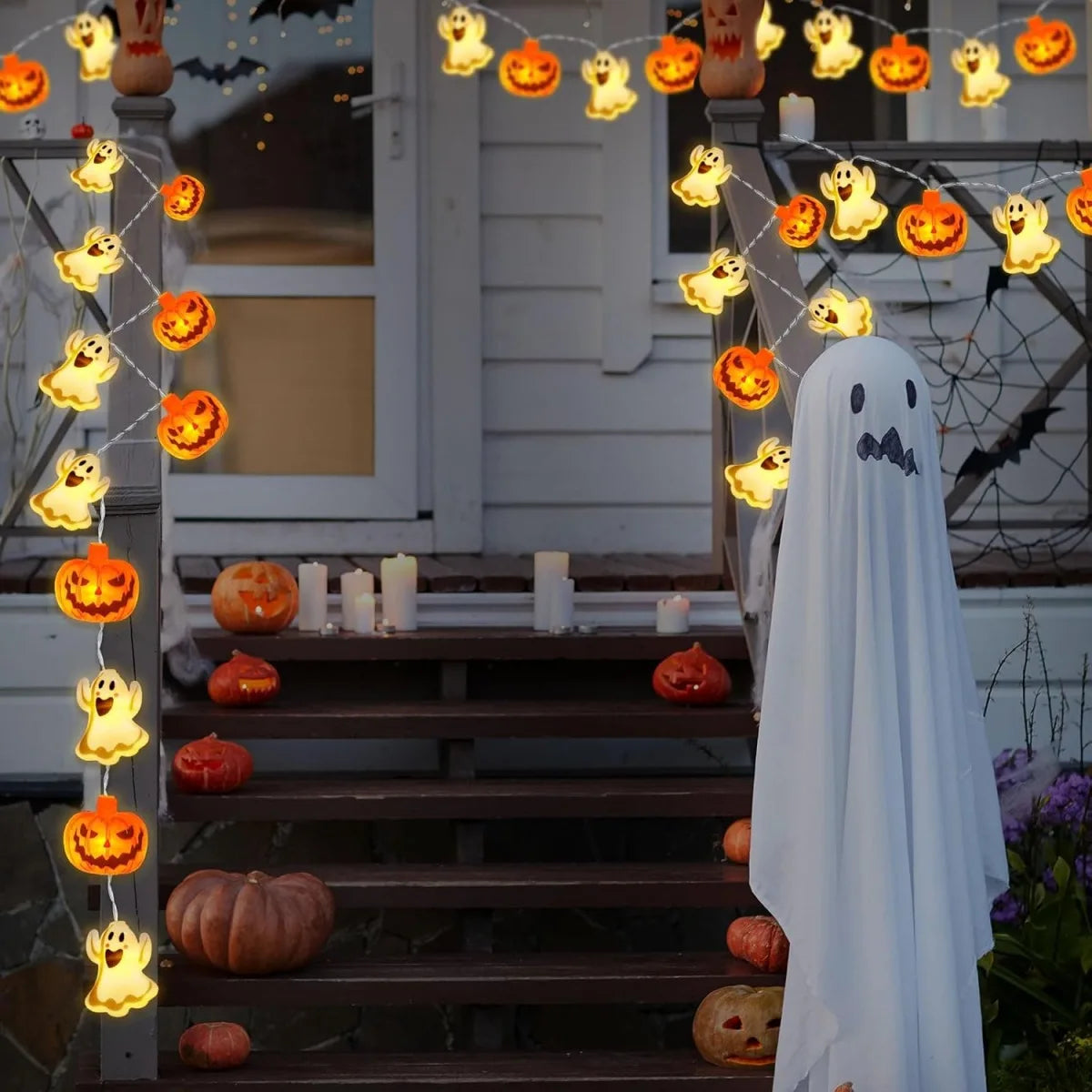 Halloween Pumpkin & Ghost String Lights – Battery Powered LED Fairy Lights for Indoor & Outdoor Decor