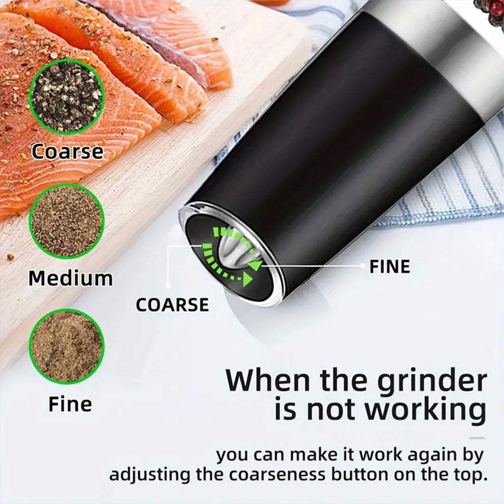 Gravity Electric Salt & Pepper Mill – Automatic Tilt Grinding, Adjustable Coarseness, Large Capacity