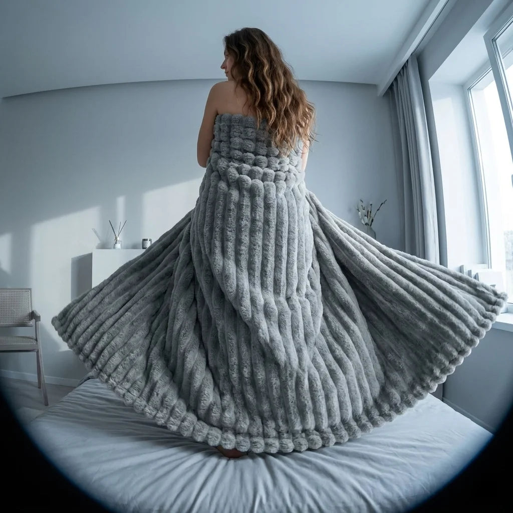 Cozy Striped Velour Throw Blanket