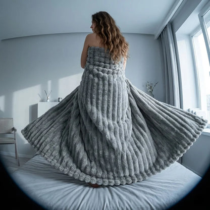 Cozy Striped Velour Throw Blanket