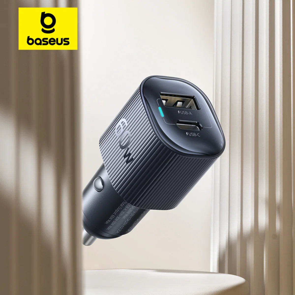 Baseus Car Charger 30W/60W – USB-C PD3.0 Fast Charging, Dual Port for iPhone & Android