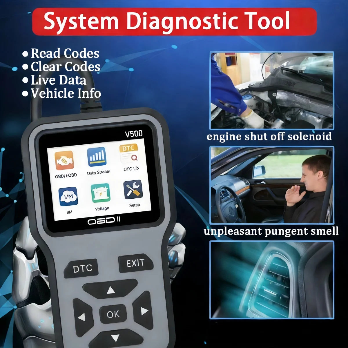 OBD2 Scanner – Check Engine Code Reader with Reset Function | Enhanced OBDII/EOBD Car Diagnostic Tool