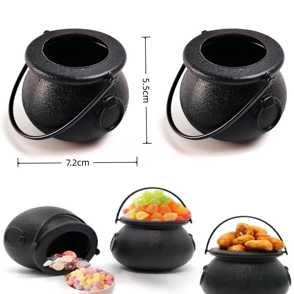 Mini Black Witch Cauldron Set – Halloween Candy Bowl & Party Favor Holder for Trick-or-Treat, St. Patrick's Day & Tiered Trays