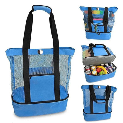Large Insulated Beach Cooler Tote – Mesh Picnic Bag for Food, Drinks & Towels