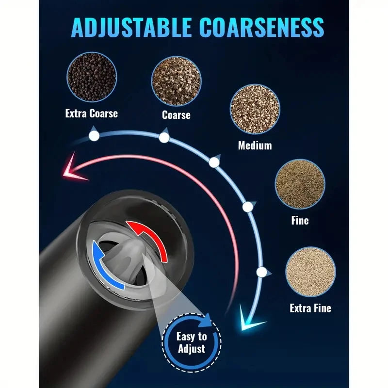 Gravity Electric Salt & Pepper Mill – Automatic Tilt Grinding, Adjustable Coarseness, Large Capacity