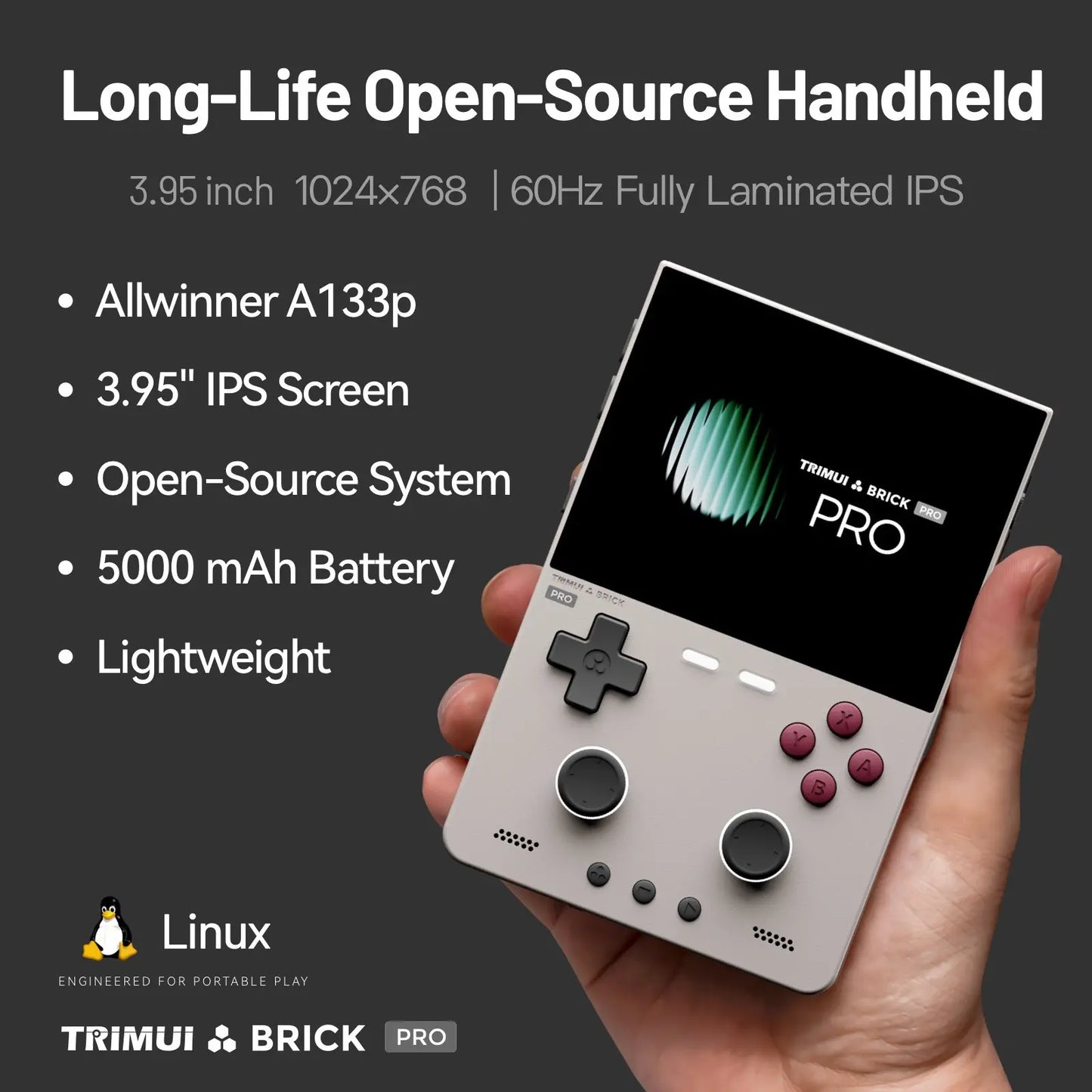 TRIMUI BRICK PRO Retro Handheld Game Console – 3.95" IPS, 5000mAh, Up to 13,000 Games