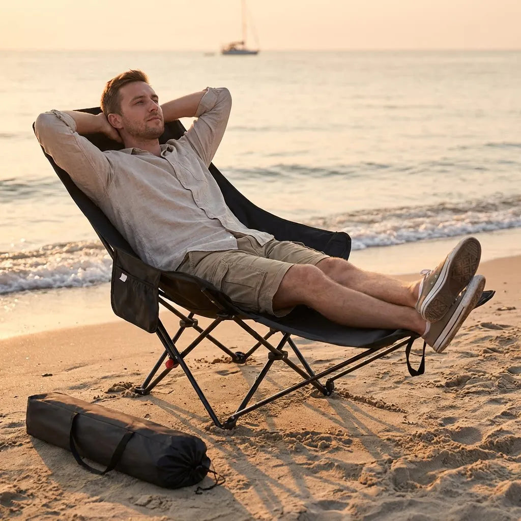 Heavy-Duty Foldable Beach Chair – Adjustable Height, 300 lb Capacity, Portable Camping & Outdoor Chair