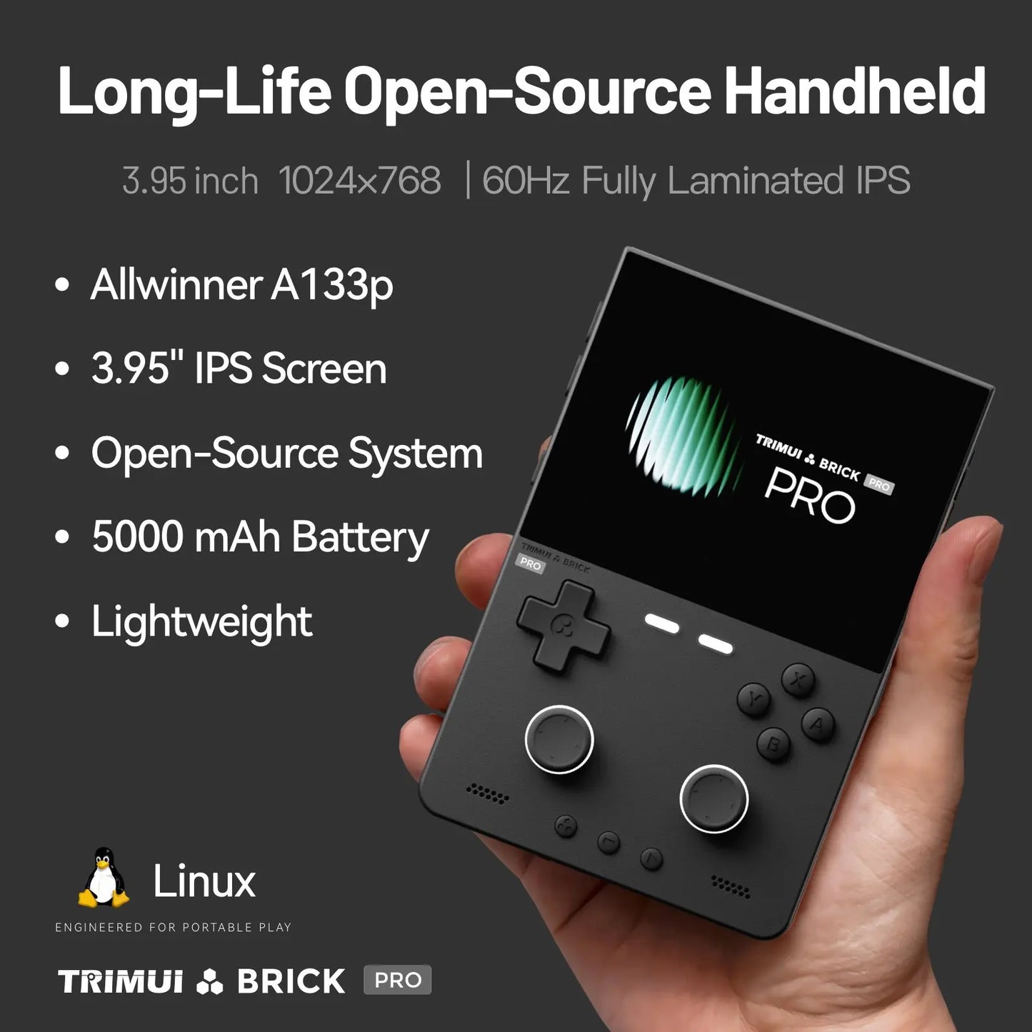 TRIMUI BRICK PRO Retro Handheld Game Console – 3.95" IPS, 5000mAh, Up to 13,000 Games