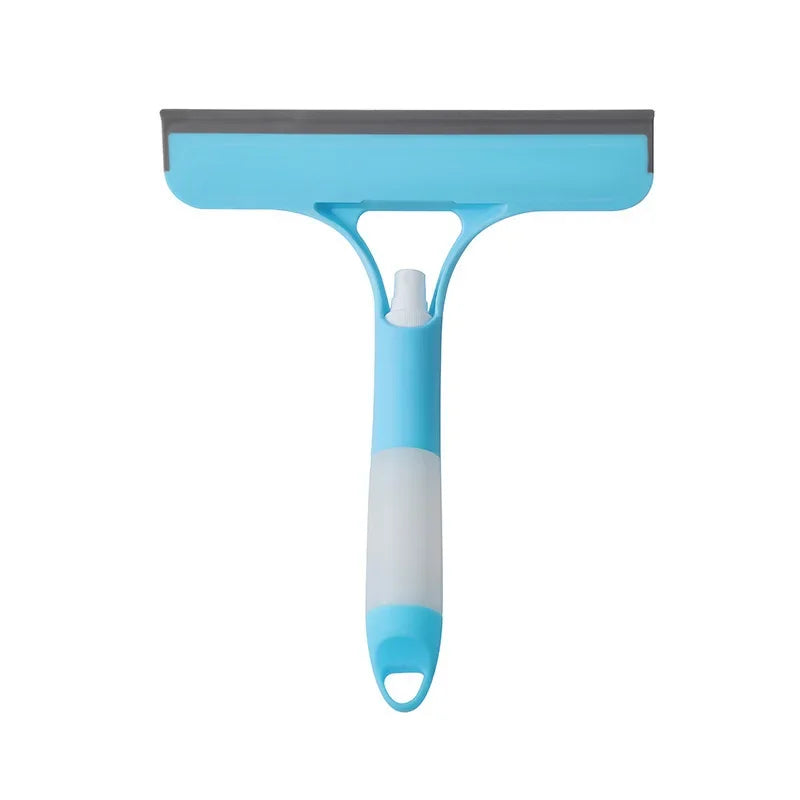 Blue squeegee with a white handle on a white background