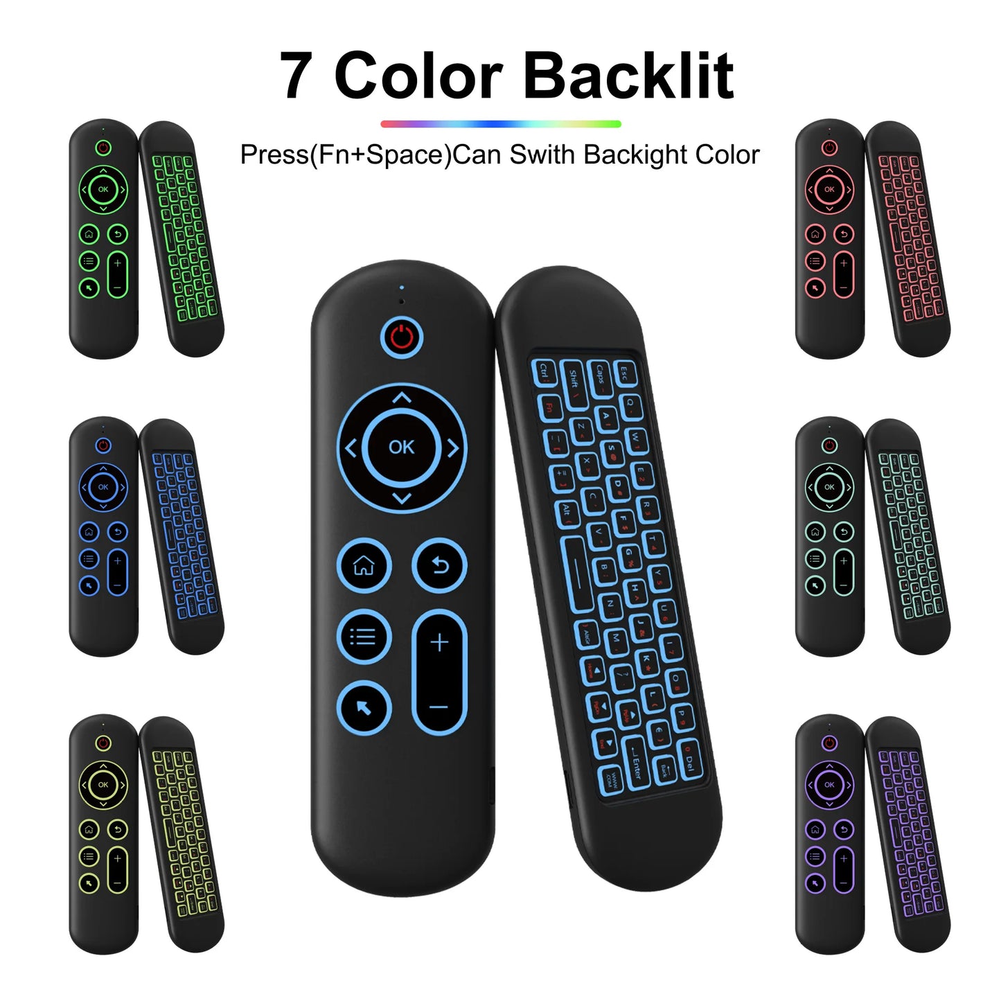 MRSVI M5 Air Mouse Remote Control – 2.4G & Bluetooth Wireless Keyboard with 7-Color Backlit & Gyroscope for Android TV Box & PC