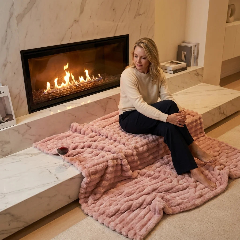 Cozy Striped Velour Throw Blanket