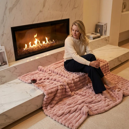 Cozy Striped Velour Throw Blanket