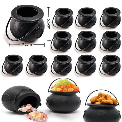 Mini Black Witch Cauldron Set – Halloween Candy Bowl & Party Favor Holder for Trick-or-Treat, St. Patrick's Day & Tiered Trays
