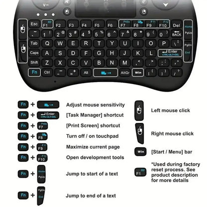 I8 Mini Wireless Keyboard with Touchpad & Backlit – 2.4GHz Air Mouse for TV Box, PC & Smart TV