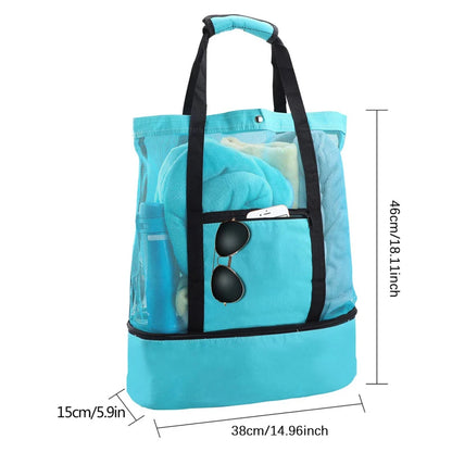 Large Insulated Beach Cooler Tote – Mesh Picnic Bag for Food, Drinks & Towels