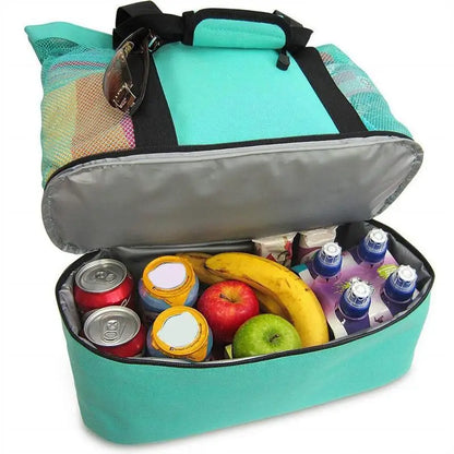 Large Insulated Beach Cooler Tote – Mesh Picnic Bag for Food, Drinks & Towels