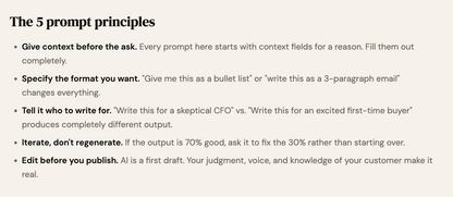Text on a white background outlining the 5 prompt principles for writing prompts.