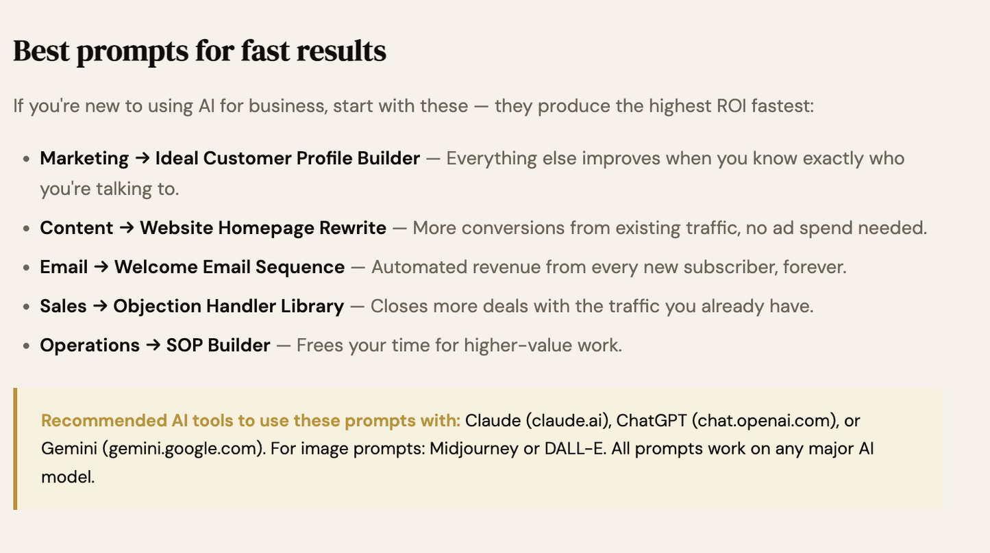 List of best prompts for fast results with AI tools on a white background