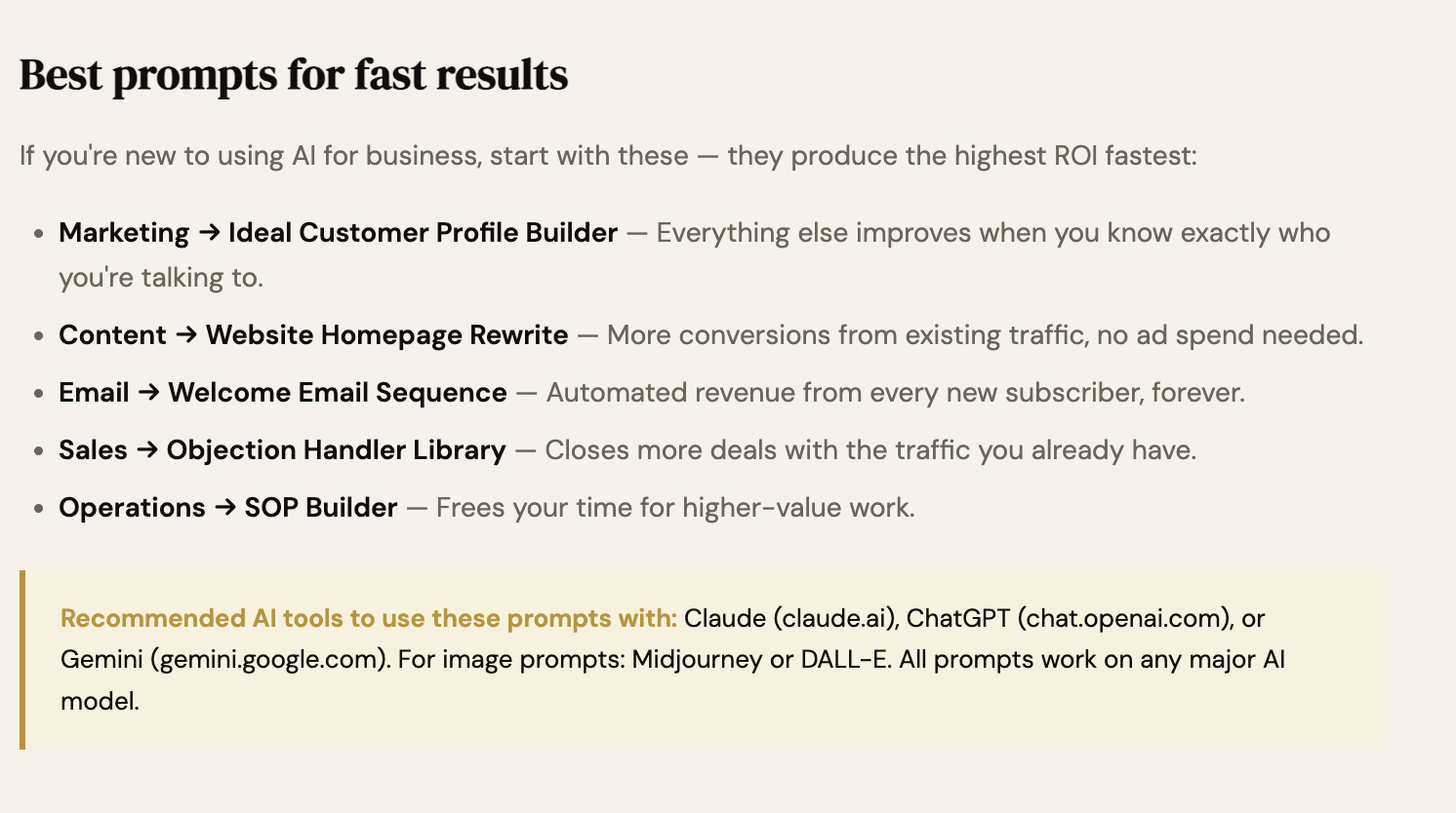 List of best prompts for fast results with AI tools on a white background