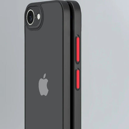 Black phone case with Apple logo on a gray background